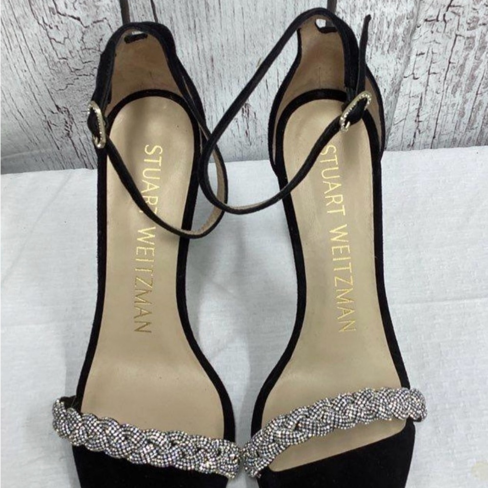 ✅ SOLD Stuart Weitzman Black Suede Nudist Curve Sandals/ Heels Highshine 5.5 siz - Picture 3 of 11
